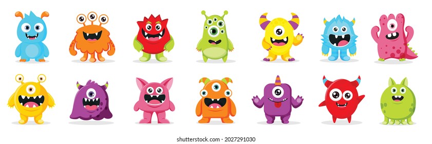 Cute  Monsters  Vector Set Kids Cartoon Character Design For Poster Baby Products Logo And Packaging Design
