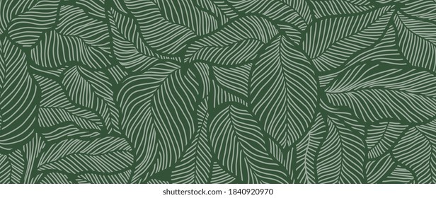 Luxury Nature Green Background Vector Floral Pattern Golden Split Leaf Philodendron Plant With Monstera Plant Line Arts Vector Illustration